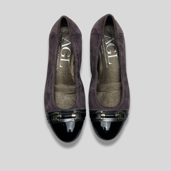 AGL Purple Buckled Ballet Flats Black Patent Leather Cap Toe Shoes Size 7